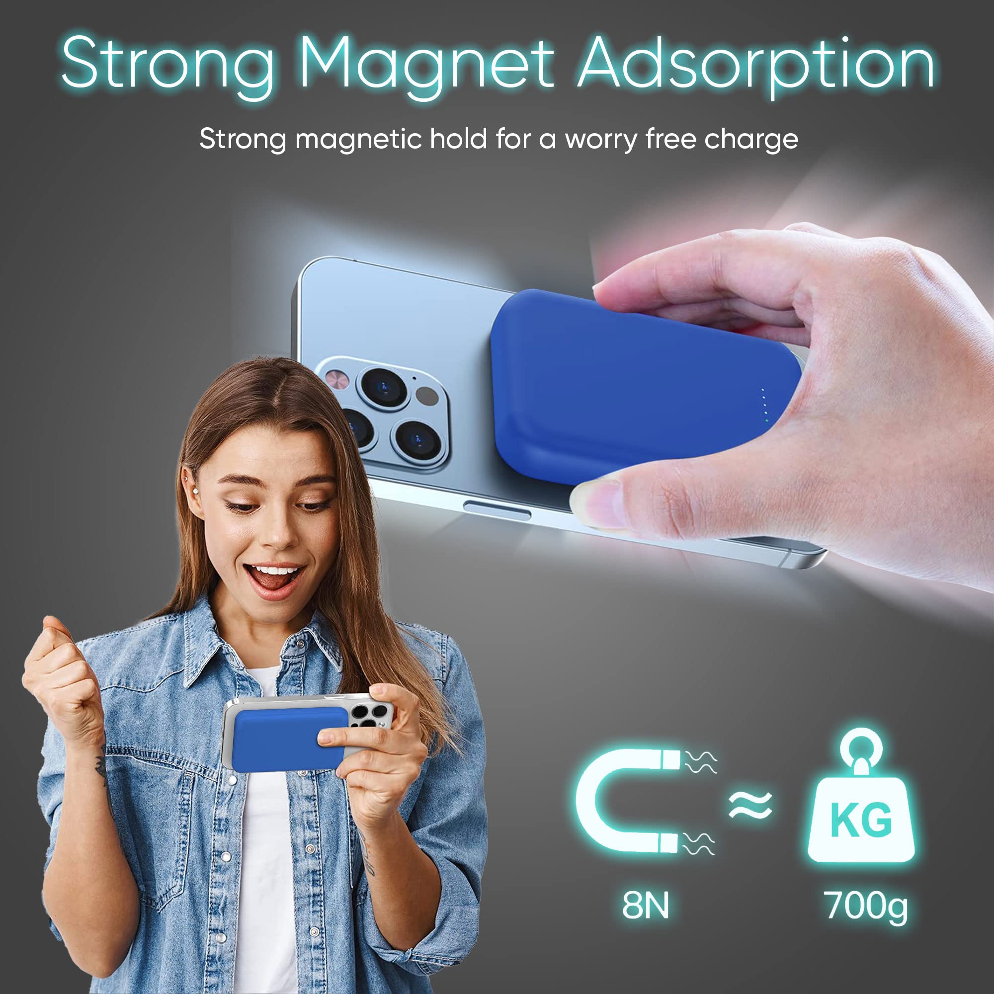 スマホアクセサリー Wireless Powerbank 10,000mAh Amazon.com: Magnetic Power Bank 10,000mAh with Metal